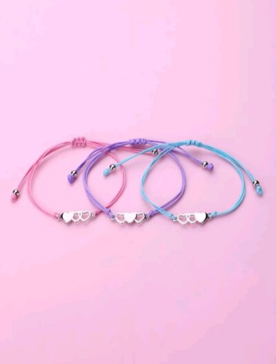 3 Piezas pulsera de niñas adorno corazón plateado - Image 3