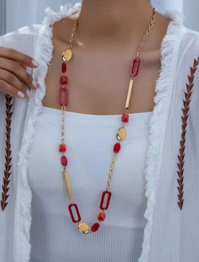 Estilo Bohemio, Collar Largo Combinado Con Formas Geométricas Chapado En Oro