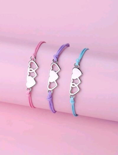 3 Piezas pulsera de niñas adorno corazón plateado