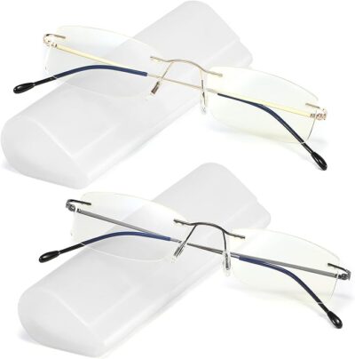 Paquete de 2 lentes de lectura sin montura de titanio con filtro antideslumbrante de luz azul, lectores de bisagra de resorte ultraligeros para hombres Woman - Image 2