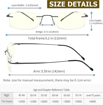 Paquete de 2 lentes de lectura sin montura de titanio con filtro antideslumbrante de luz azul, lectores de bisagra de resorte ultraligeros para hombres Woman - Image 4